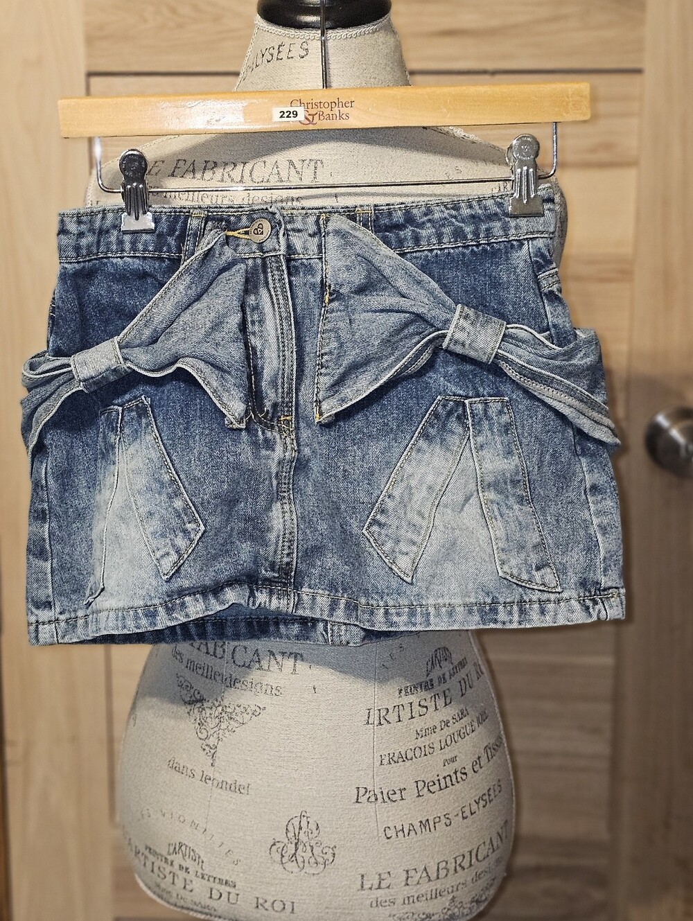 Aelfric Eden Blue Washed Denim High-Waist Tie-Front Mini Shorts